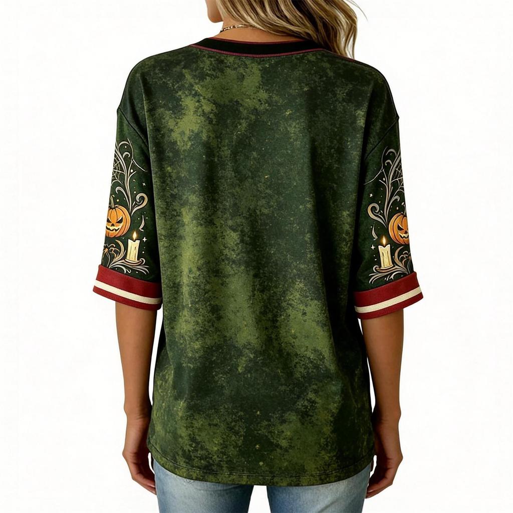 Women's Casual Halloween Printed V-Neck T-Shirt for Festive Occasions and Everyday Wear