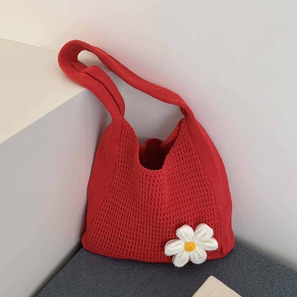 with Crochet Flower Crochet Shoulder Bag Breathable Seaside Vacation Handbag  School