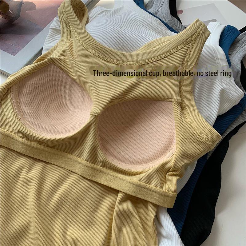 Women's Brushed Camisole Vest with Chest Pad - Warm Korean Autumn/Winter Base Layer