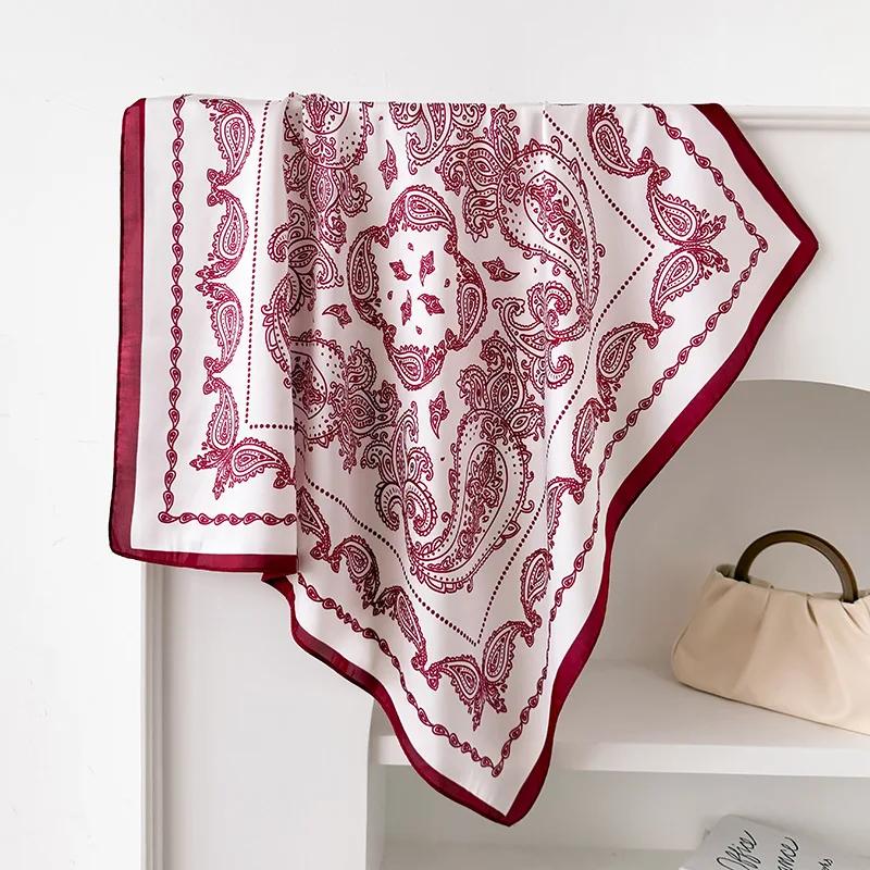 Design Printed Silk Feeling Scarf Women Neckerchief Bandana Square Scarves Lady Foulard Shawls Wraps Kerchief