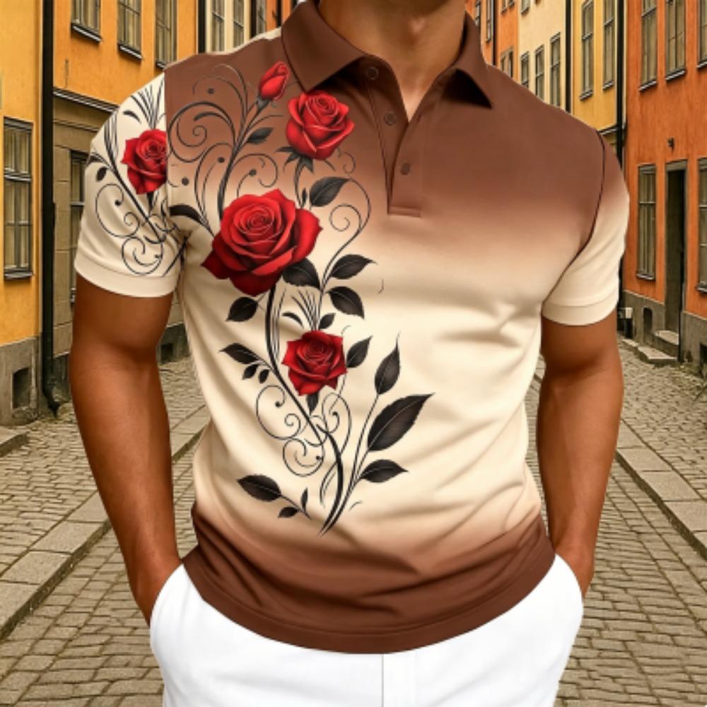 Polo Elegante da Uomo con Stampa Floreale Rosa T-shirt a Maniche Corte da Uomo per Esterno e Strada Top Estivo per la Casa Maglietta Casual Polo da Uomo e da Donna