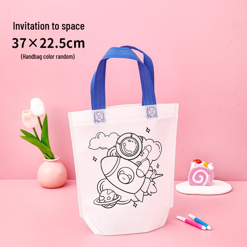Kids' DIY Cartoon Doodle Tote Bag - Educational Non-Woven Craft Gift
