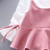 1-4 Years Kids Girls Spaghetti Strap Dress Set Long Sleeve Shirt Pants and Dress 3pcs