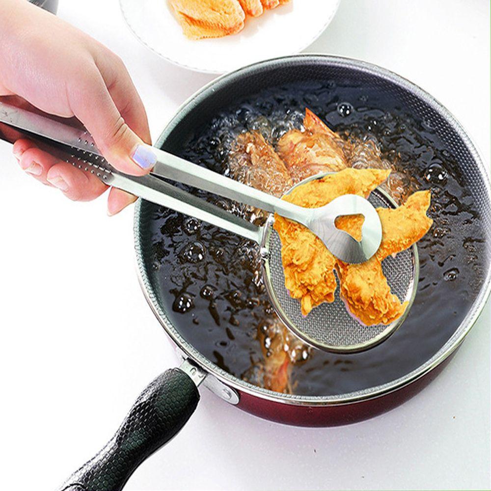 Stainless Steel Colander BBQ Food Clip Oil Spoon Fried Food Filter Kitchen Cooking Tool Mesh Sieve Oil Strainer with Clamp