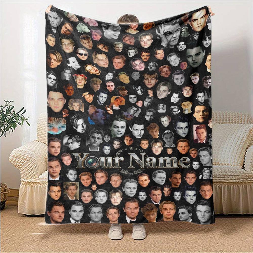 Name Custom Leonardo DiCaprio Print Flannel Blanket High Quality Warm Comfortable Cover for All Seasons Perfect for Gifts Home Decor