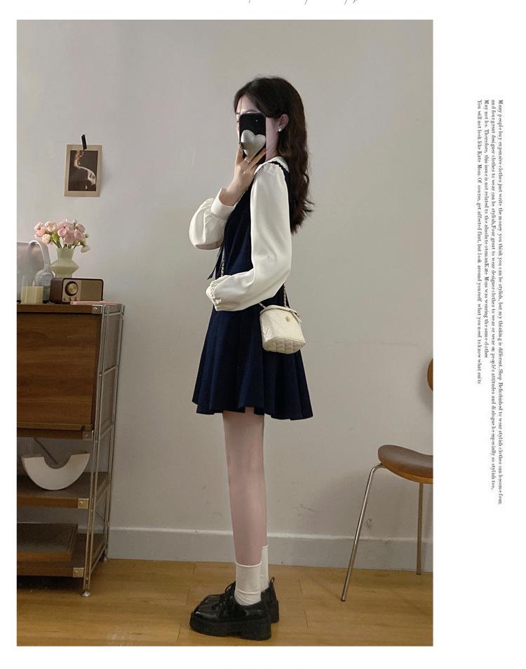 Plus Size Pleated Princess Dress with Doll Collar - College Style, Autumn/Winter Waist-Cinching Design