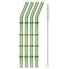 5/10Pcs Reusable Glass Straw with Brush Green Bamboo-shaped Straws Set Suitable for Milkshakes Juices Coffee Bar Accessories