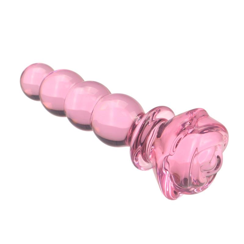 Anal masturbation Glass anal plug pink Four beads pull bead Rose 3.5cm BDSM SM Sex Toys unisex Gay' Anal Expansion Massage Thread