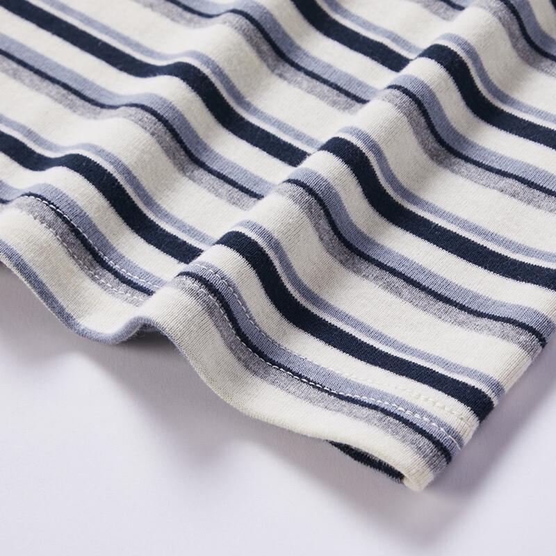 Xiangying Women's Striped Embroidered Round Neck T-Shirt