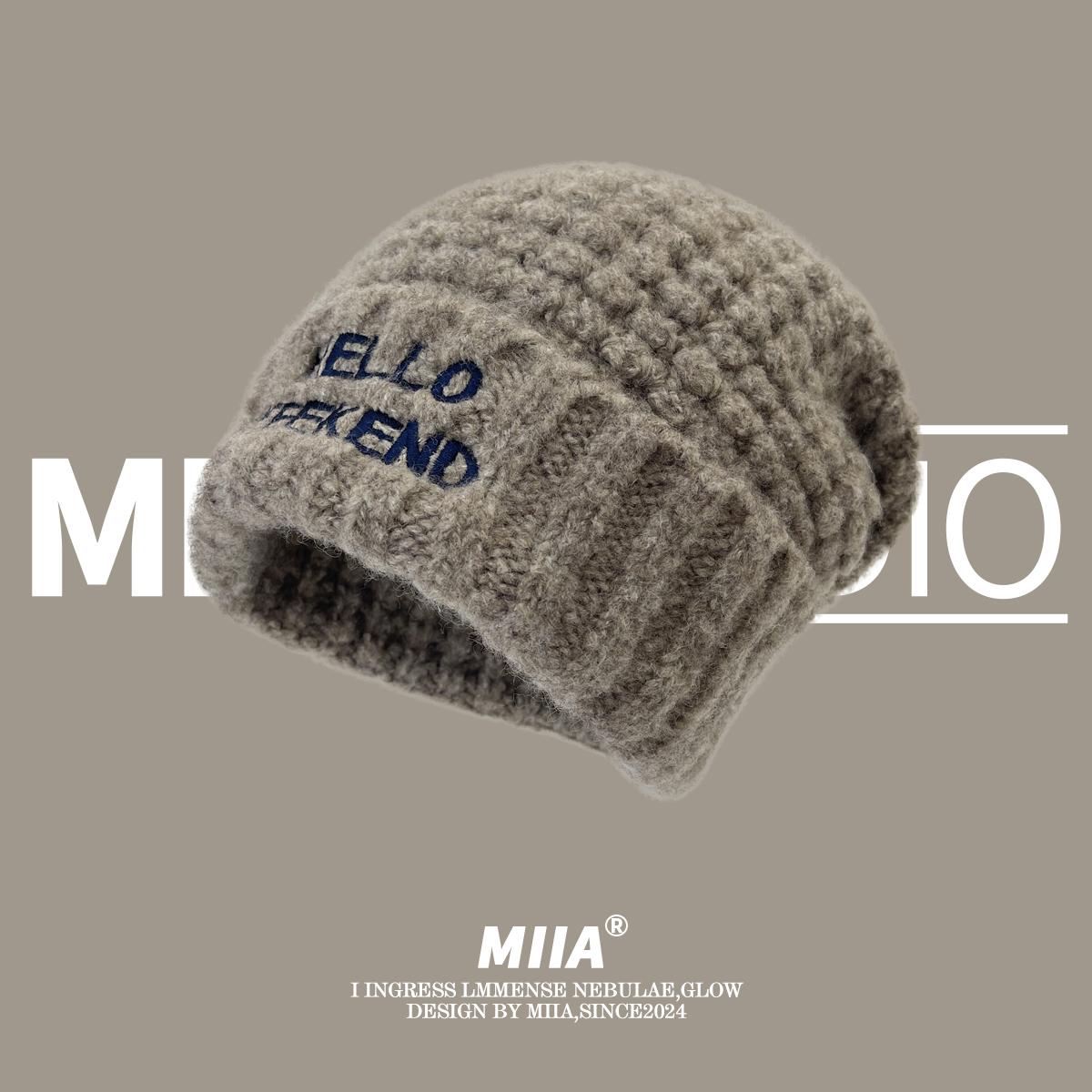 

Letter embroidery new wool hat autumn and winter versatile casual ear protection warm knitted hat big head circumference shows small face M（56-58cm） світло-коричневого кольору