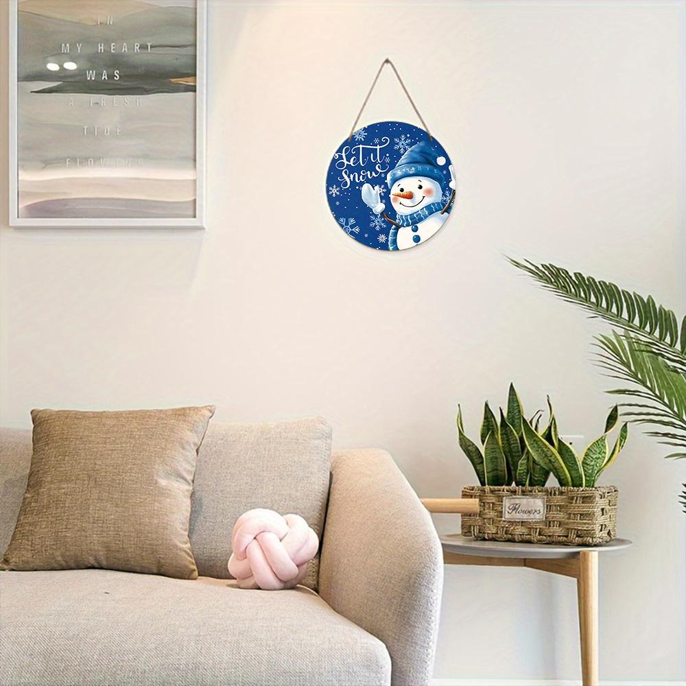 Wooden Christmas Sign with Adorable Snowman Pattern - Navidad Round Sign for Front Door Wall Hanging Decor - Ideal Christmas Gift
