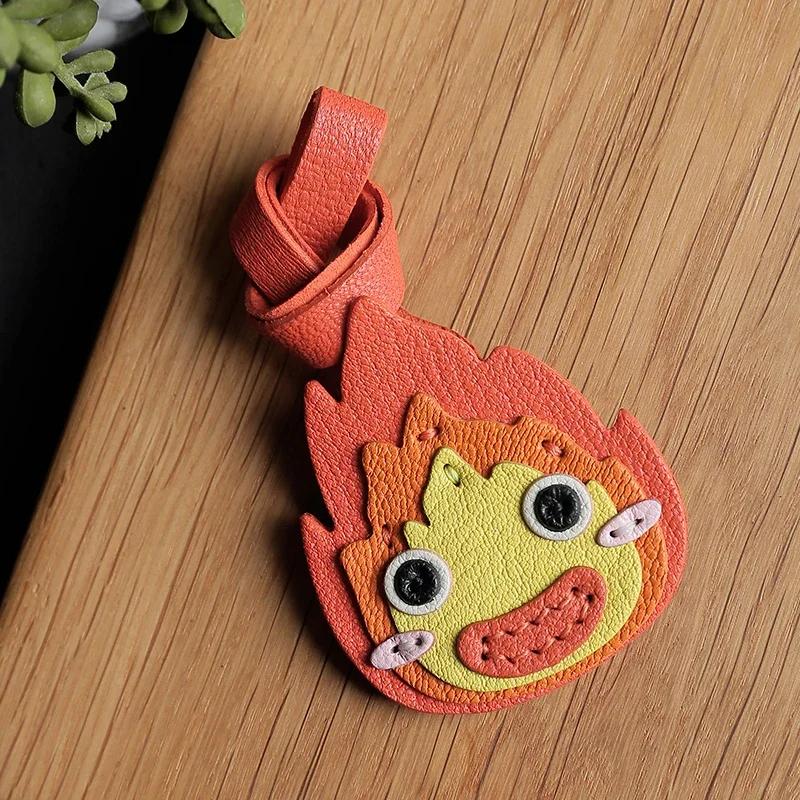 Handmade Genuine Leather Cute Small Flame Bag Pendant Car Key Chain Rope Ring Scarecrow Pendant Decoration New Pendant Bag Charm