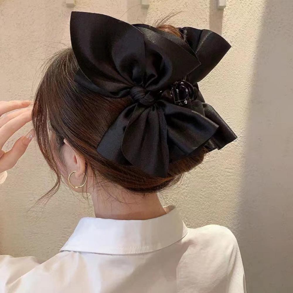 Elegant Satin Bow Hair Claw, Temperament Shark Clip for Women