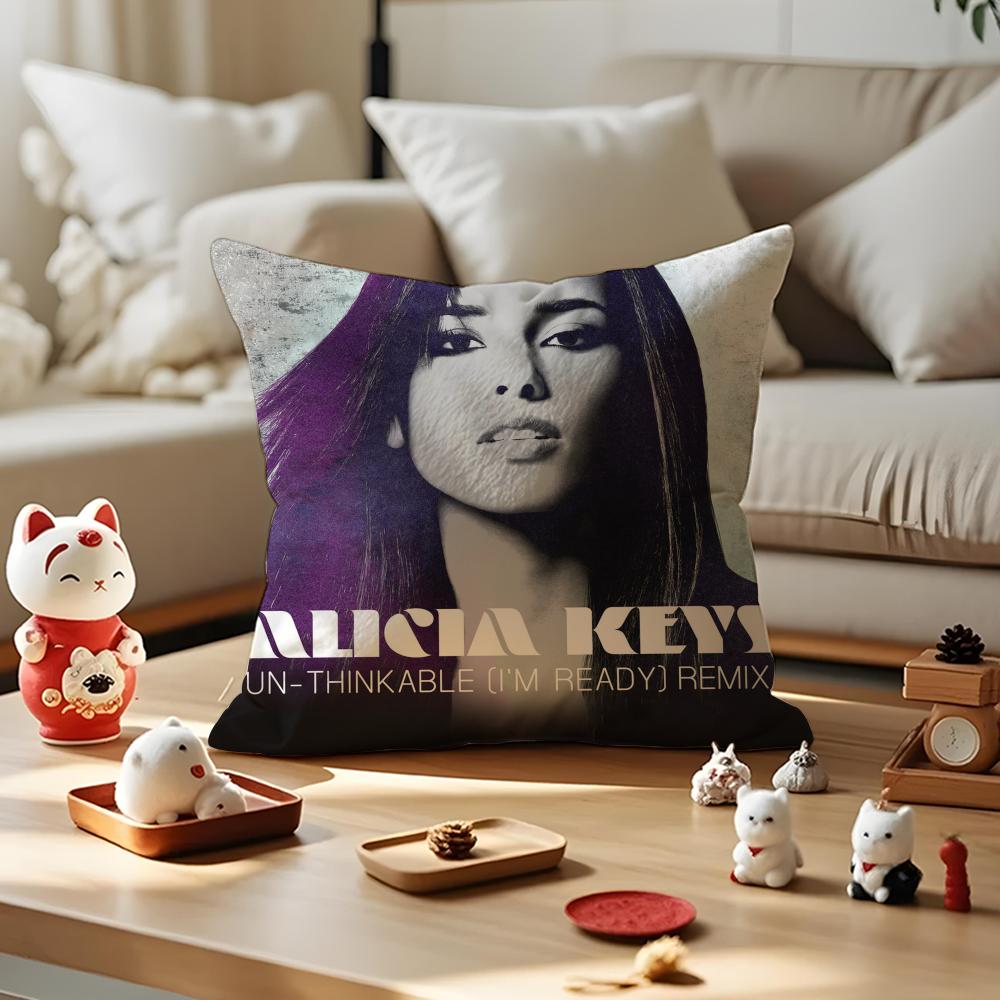 Alicia Keys Album Cushion Cover Anti-dustmite Pillowcase Invisible Zipper Silky Short Plush Sofa Cushion Cover
