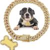 Personalisierbares Bling Gold Cuban Link Hundehalsband mit Diamantbesetztem Knochen Iced-Out Haustierhalskette für mittlere & große Hunde