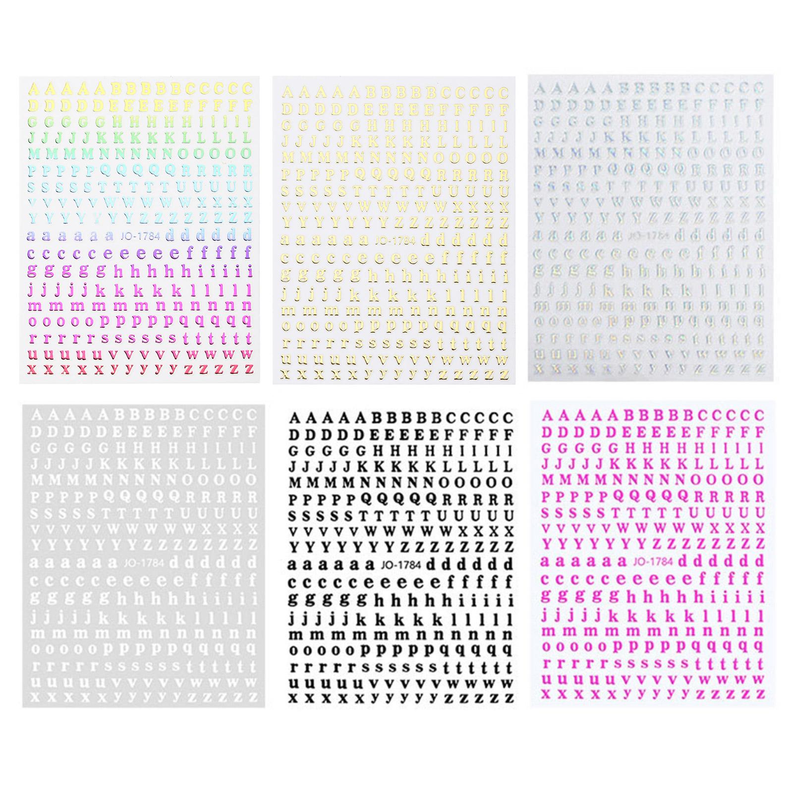 6 Sheets Glitter Alphabet Stickers Letter Nail Art Stickers Decals Of Alphabet Small Letter Stickers Waterproof 1