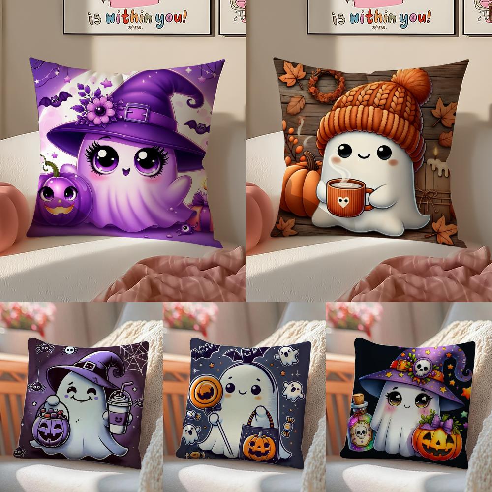 Cute And Funny Little Ghosts For Halloween Pillow Case Sofa Living Room Bedroom Headboard Backrest Cushion Square Cushion
