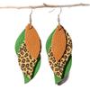 Cross-border Retro Green & Brown Leopard Print Layered Leather Leaf Earrings