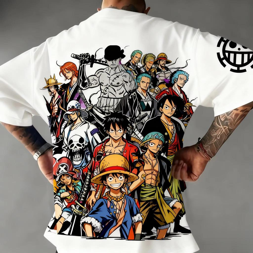 Bandai One Piece Luffy Print Shortsleeved Loose Mens and Womens Summer Commuting Breathable Sports Cotton Tshirt 2026
