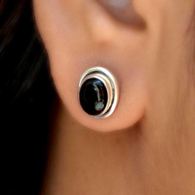 Black Onyx 925 Sterling Silver Studs Earrings, Gemstone Handmade Women & Men Earrings