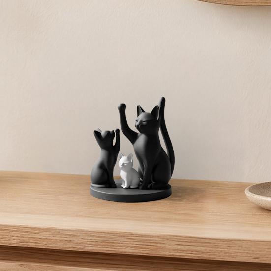 Yousheng Cute Cat Family Figurine, 3D Printed Cat Parents And Kitten Sculpture, Modern Tabletop Cat Ornament, Gift for Cat Lovers