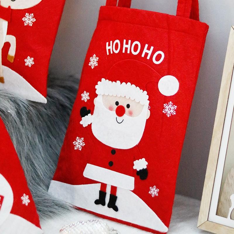 Christmas Decorative Gift Bags With Santa Snowman Reindeer Print Nonwoven Holiday Party Favor Tote