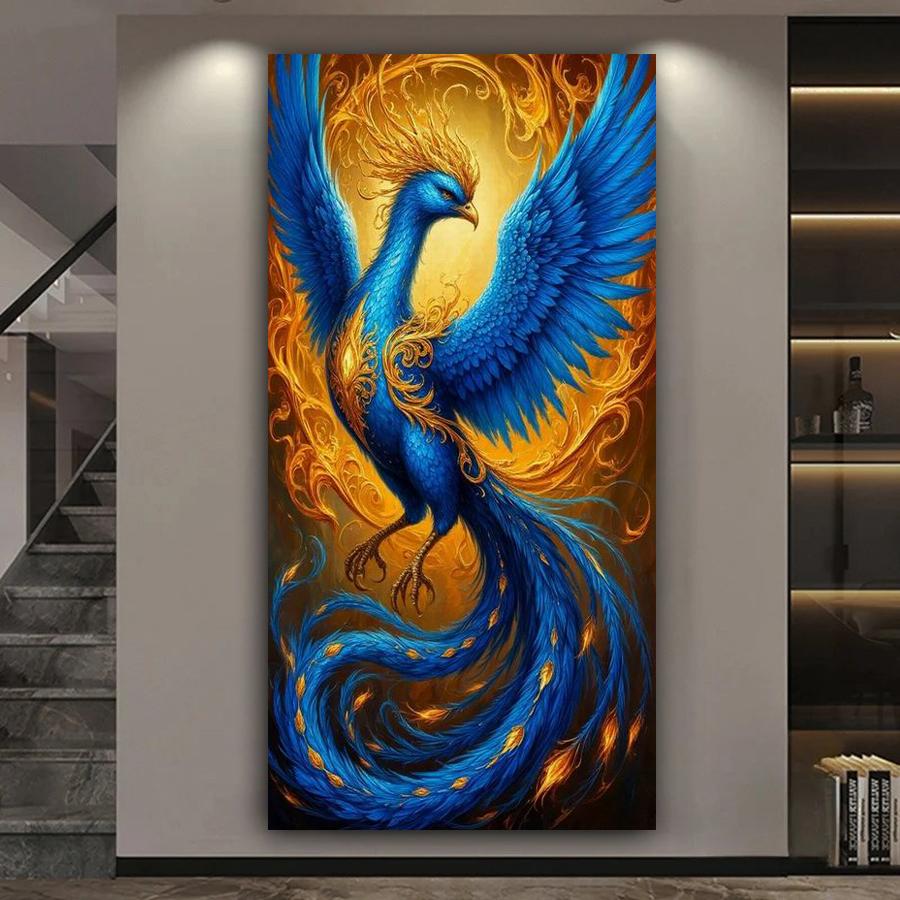 Blue Phoenix Large Size Diamond Painting Animals Birds Diy Full Square Round Drill Rhinestone Embroidery Mosaic Cross Stitch Kits Wall Decor