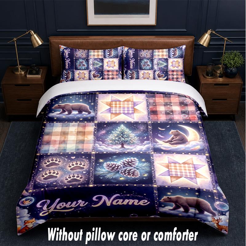 Set Biancheria da Letto a Tema Orsacchiotto con Testo o Nome Personalizzato, 3 Pezzi, 1 Lenzuolo Sotto con Angoli & 2 Federe, Biancheria da Letto Personalizzata per la Casa