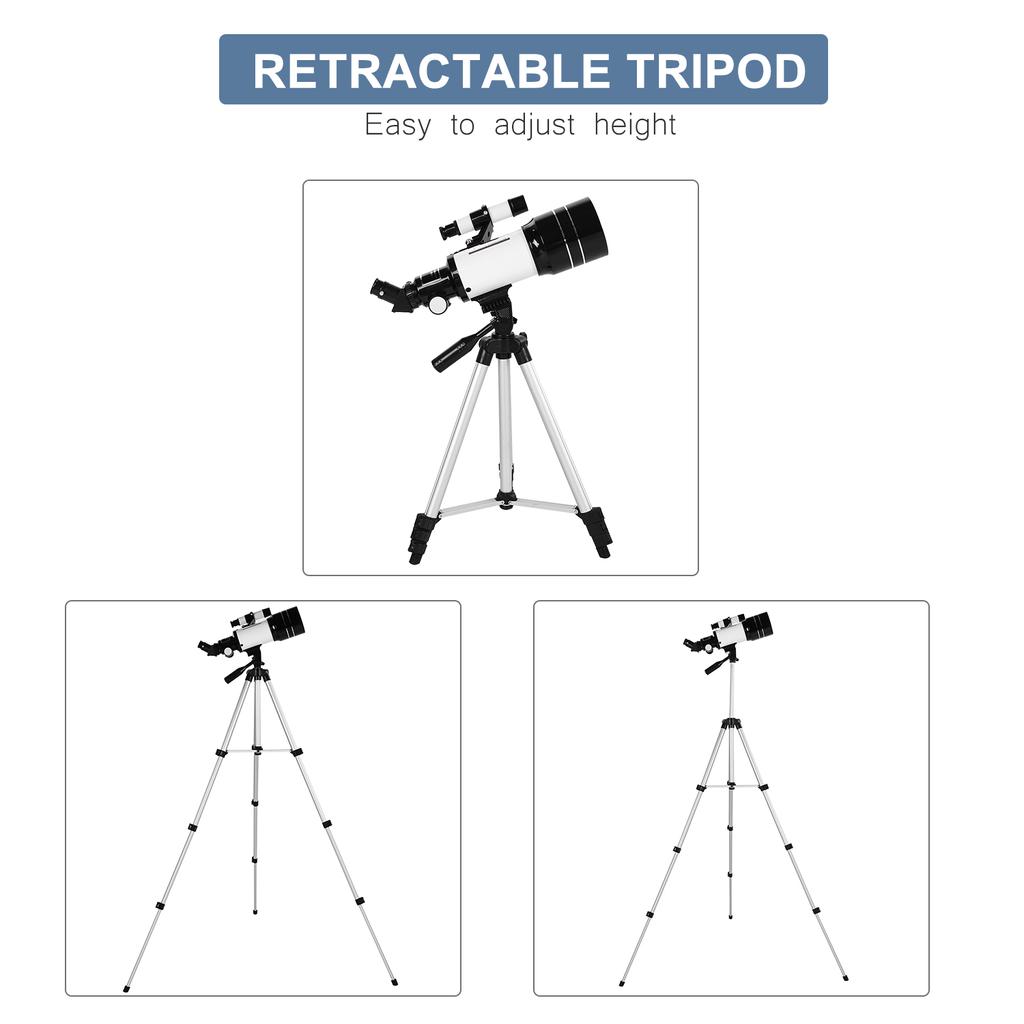 70mm Astronomical Telescope 150X High Power Monocular Telescope Refractor Spotting Scope with 5*24 Finder Scope Tripod Moon Filter 3X Barlow Lens for
