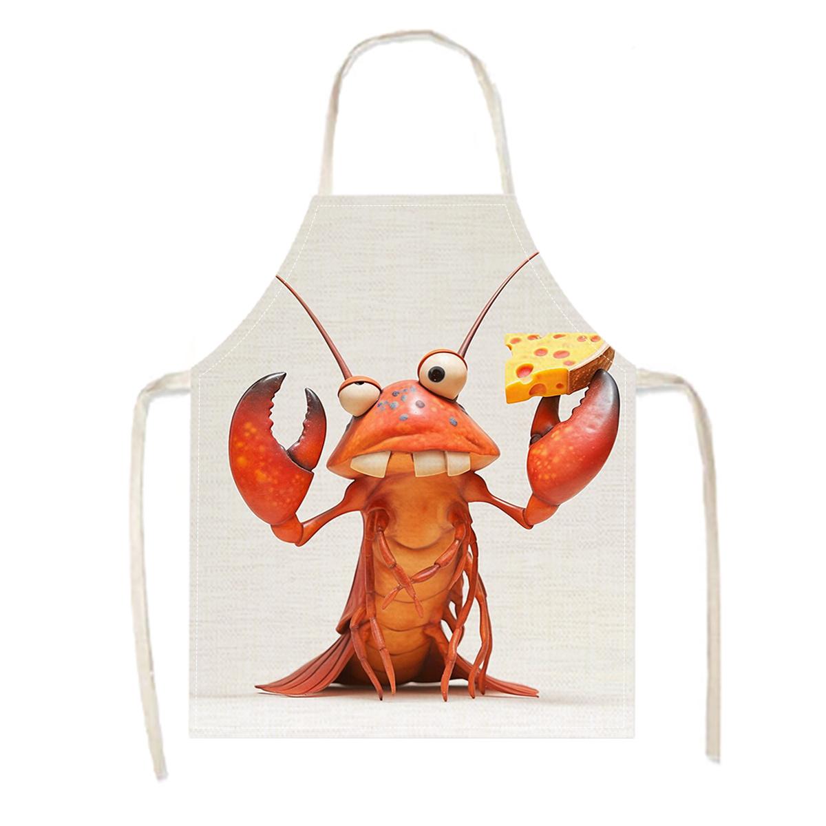 1 шт., Забавный Мультяшный Лобстер с Сыром Кухонный Фартук Новинка Поварской Фартук для Любителей Морепродуктов Льняной Материал Унисекс 38X47cm(15X19in)