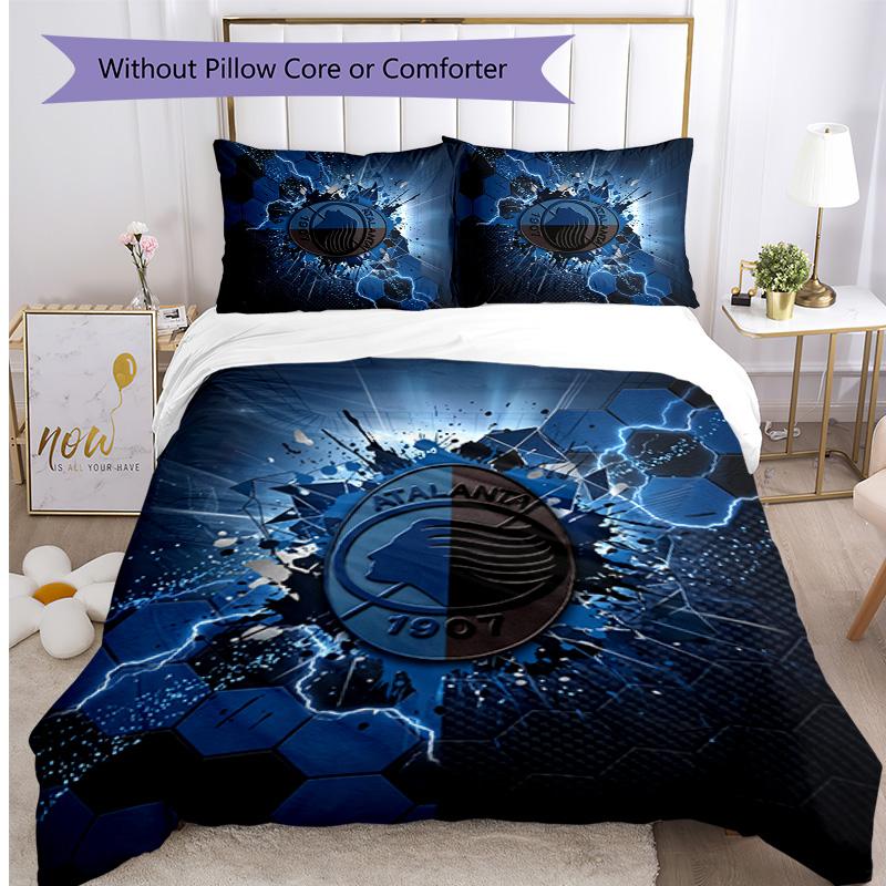 Set Biancheria da Letto Stampato 3 Pezzi Atalanta FC Traspirante Copripiumino con Federe Biancheria da Letto Decorativa per Camera da Letto Casa