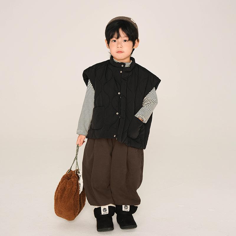 Boys Autumn and Winter Solid Color Simple Thickened Warm Vest Middle and Small Children Loose Casual Convenient Jacket