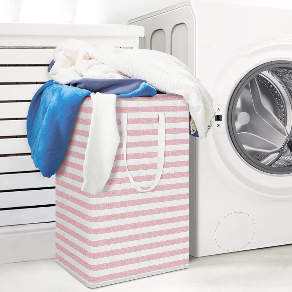 Foldable Striped Moisture-Proof Laundry and Toy Storage Basket