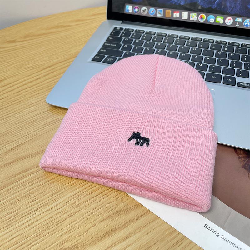 Embroidered Fox Wool Hat for Men, Small Face In Autumn and Winter, Warm Ear Protection, Knitted Hat, Fashionable Versatile Melon Fur Hat for Women