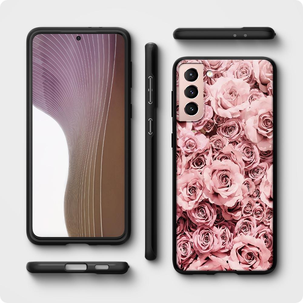 Pink Rose Bling Print Case for Samsung Galaxy S20 FE S21 S22 Ultra S10 Plus S9 S8 S10e S7 Edge Silicone Black Soft Phone Cover