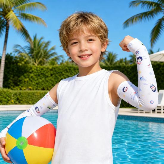 Kids Sun Protection Sleeves, Cute Animal Car Print Arm Sleeves with Thumb Holes, Breathable UV Protection Cooling Sleeves for Boys Girls
