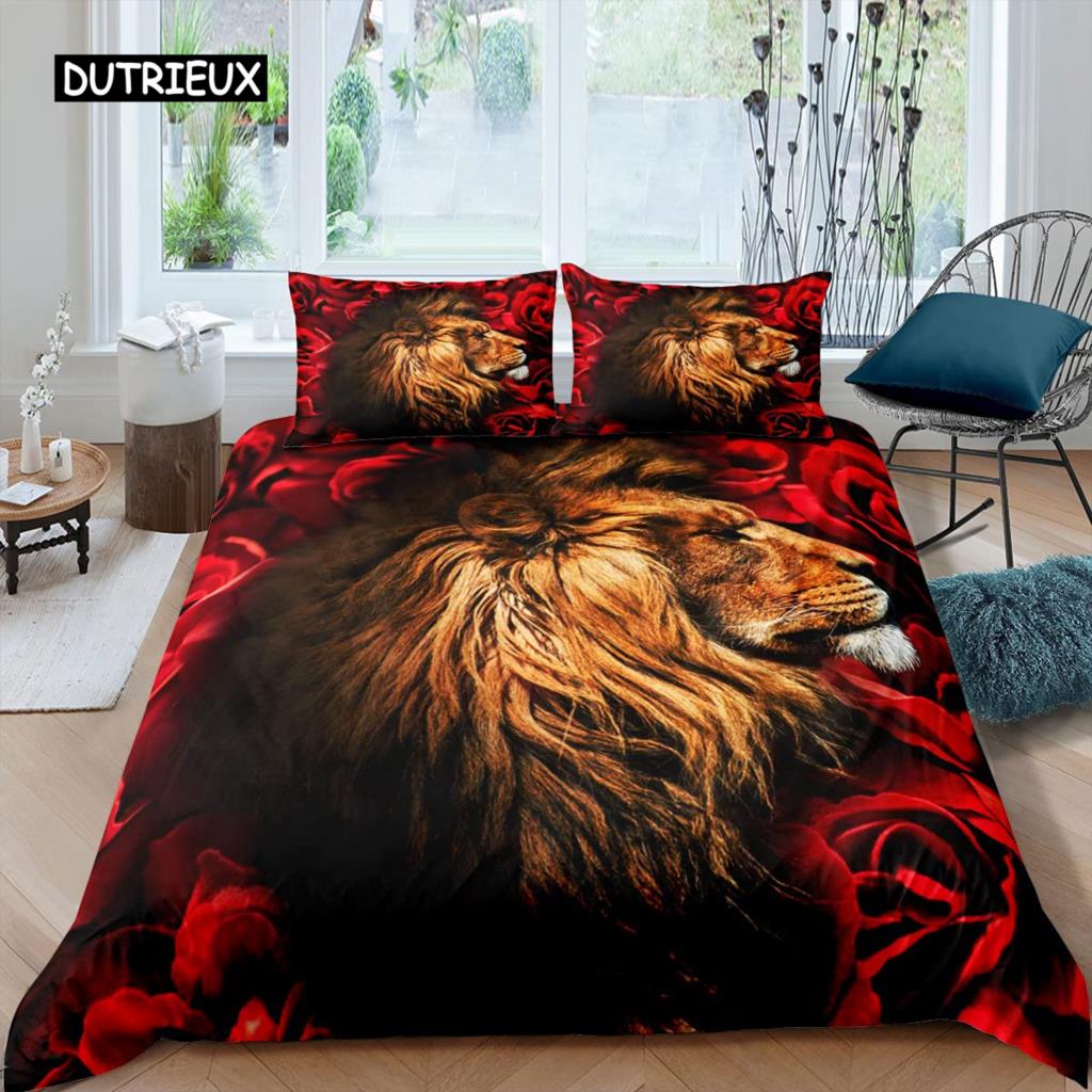 Black Lion Duvet Cover Bed Sheet Pillow Three-Piece Bedding Set