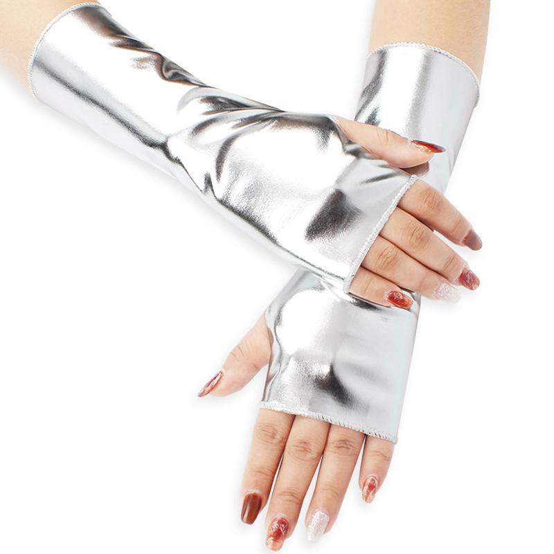 

Короткие панк-перчатки без пальцев, черные, блестящие из ПУ, для косплея, вечеринки, ночного клуба, танцевального шоу, аксессуары для костюма