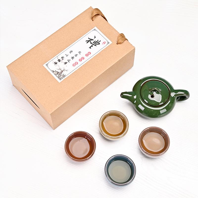 Ice crack a pot of four cups tea set, a complete set of ceramic kung fu teapot, tea cup gift box, business gift.