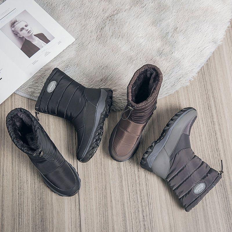 Damen-Winterstiefel, flach, rutschfest, wasserdicht, warm gefüttert, modische Damen-Stiefeletten, weich und bequem, große Größe 42 (DX659)