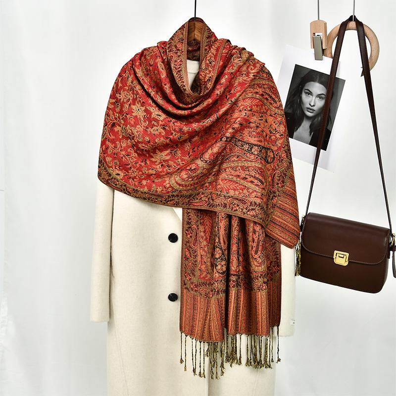 Thick Pashmina Scarf Shawl Wrap Paisley Jacquard Stoles Vintage Cashew Scarves Printed Cotton Tippet Sunscreen Hijab