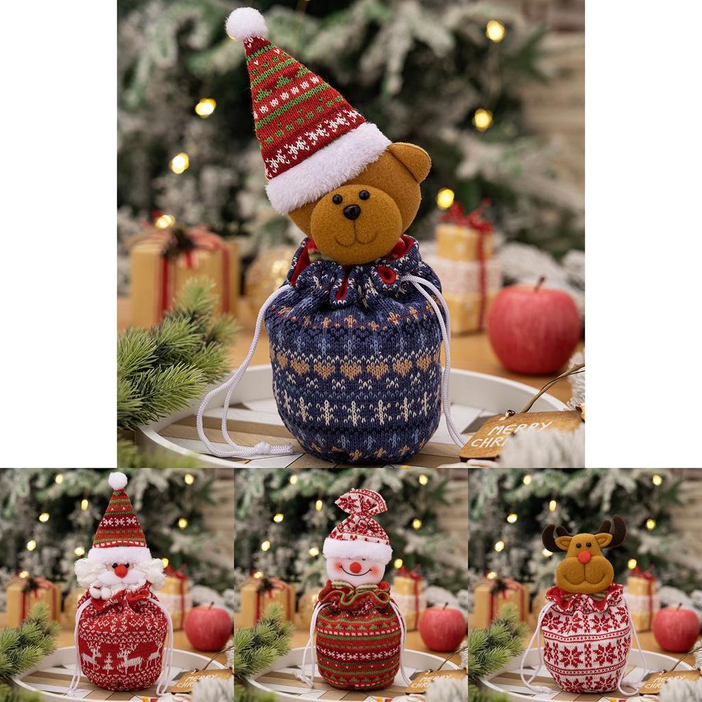 Christmas Knit Apple Bag With Snowman Decor For Holiday Gift Packaging