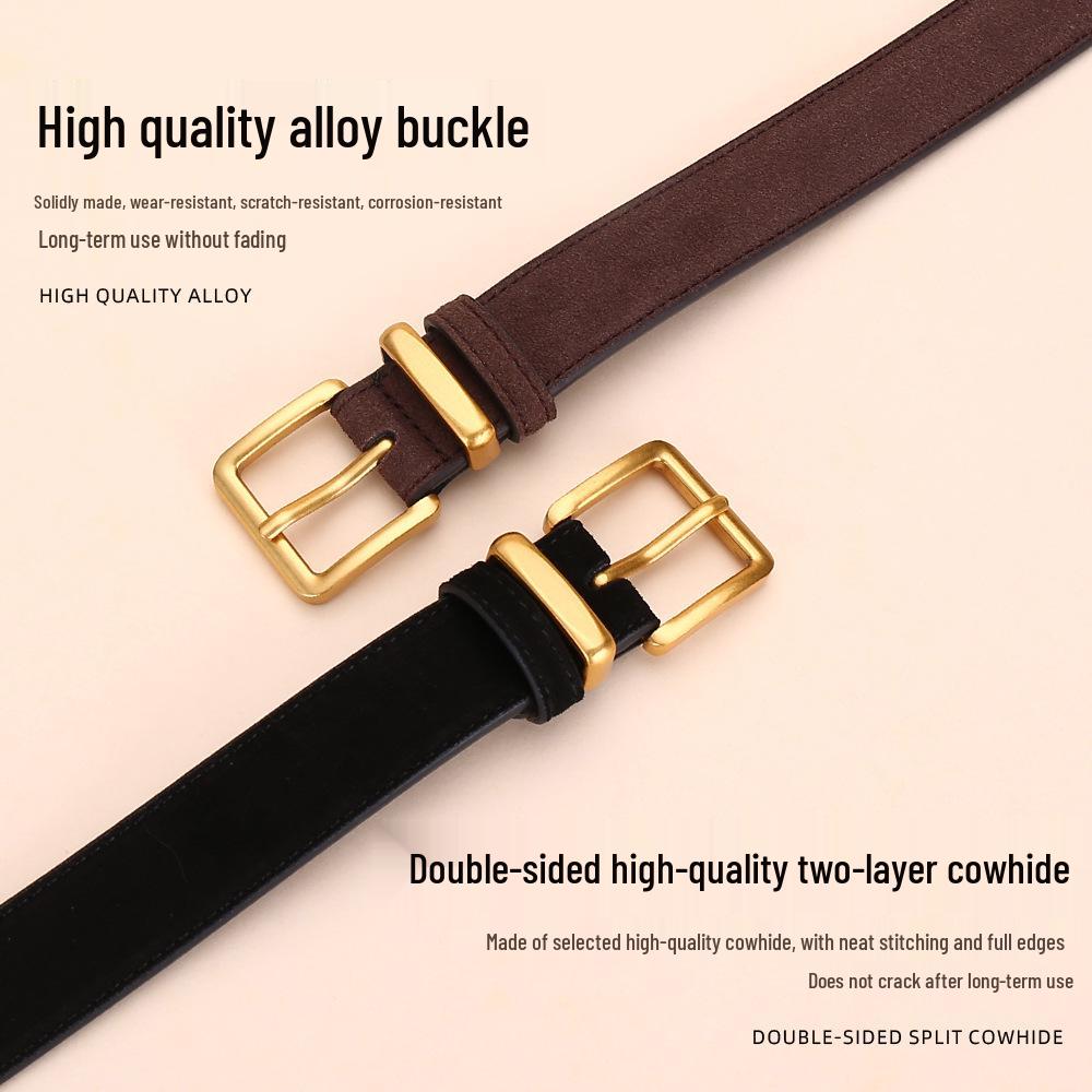 Versatile Matte Leather Women's Belt - Elegant Fashion Suede Waistband with Second Layer Cowhide for Jeans