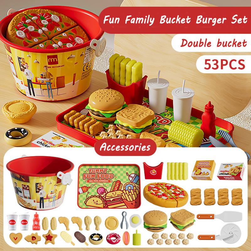 Kids Pretend Play Food Set Simulation Make Hamburger Pizza Kitchen Happy Meal Toy Food Cooking Party Interactive Girls Toy Gift