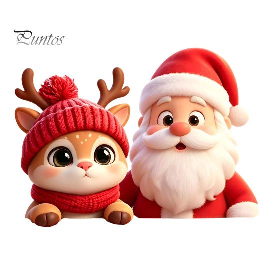 Seasonal Glass Door Decor Santa Claus Reindeer Window Cling, Christmas Static Sticker Holiday Decals for Party, Removable Reusable Decoration