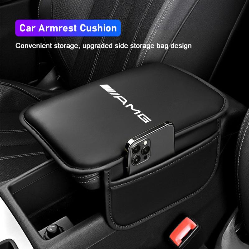 TFHM4 PU Leather Car Armrest Cushion With Storage Bag Tire Valve Cap For Mercedes Benz AMG GLE GLS CLA CLE GLC CLS GLA W223 W213 W206