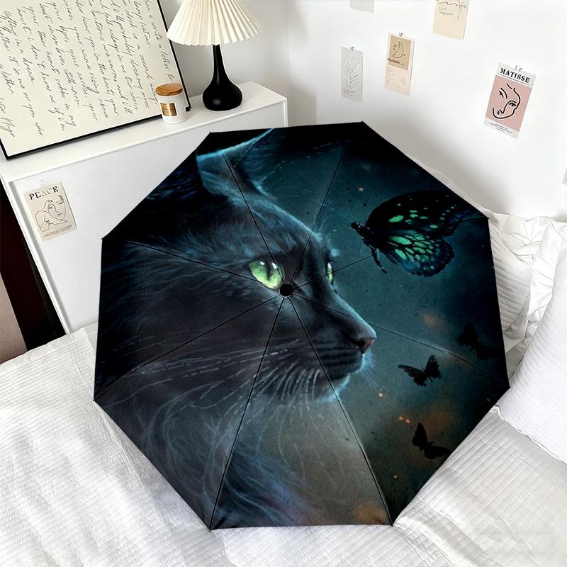 1 Stück Katzen Schmetterlinge Automatischer Regenschirm - Geeignet für Reisen Outdoor Tragbarer Regenschirm Geburtstagsgeschenk Tägliche Notwendigkeiten