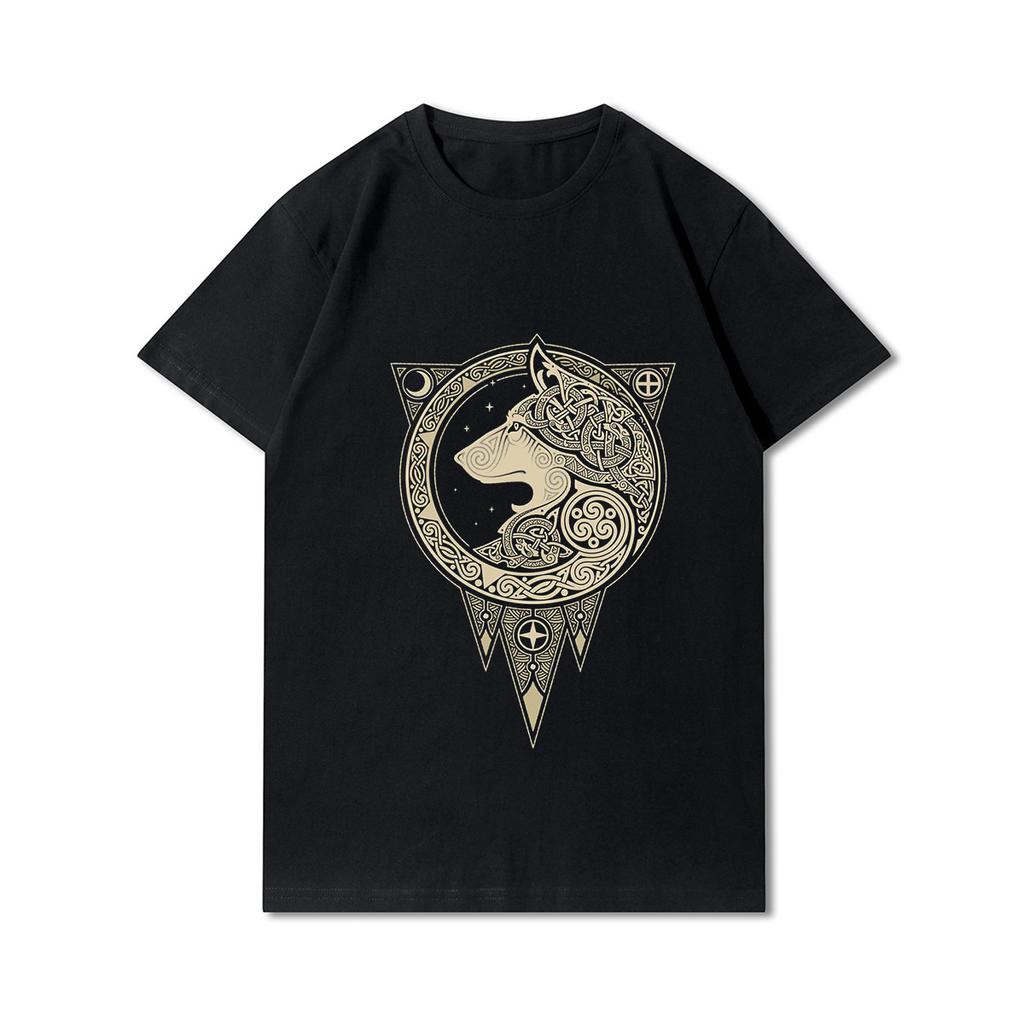 100% Cotton Summer Men T Shirts Viking Vintage Skull Beard with Headphone Printed Casual Top Tees