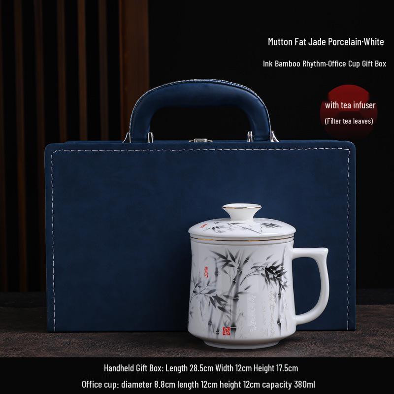 Bamboo Rhyme Blue Ink Porcelain Tea Infuser Cup Gift Set
