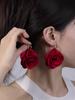 [Bohemian Earrings] Bohemian Elegant Red Rose Large Floral Dangle Earrings for Women | Golden Hooks, Polyester & Iron Materials, Perfect for Weddings,